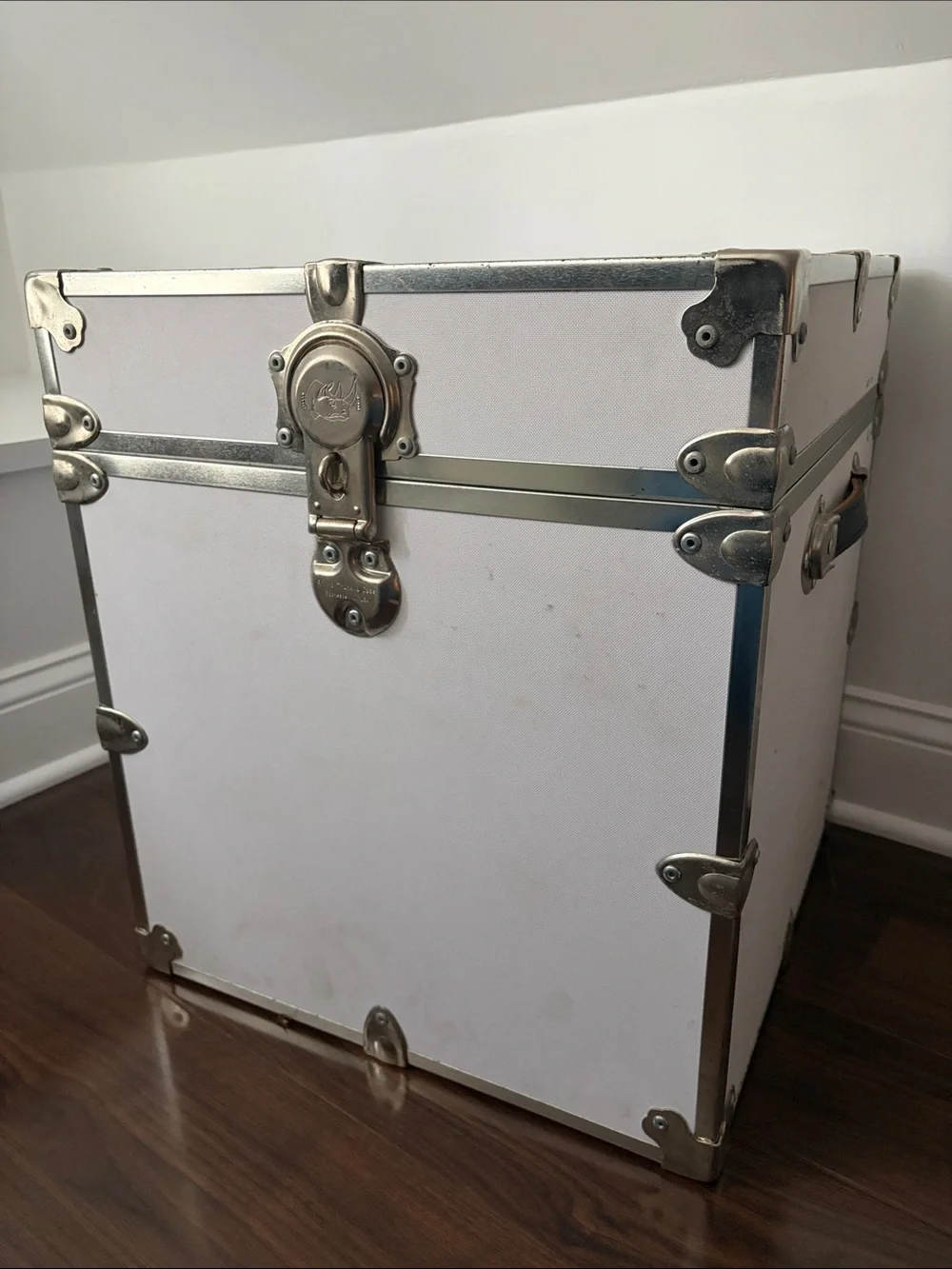 White Storage Trunk with Silver Hardware - Home Storage & Organization